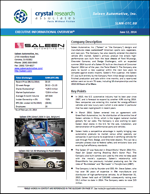 Saleen Executive Informational Overview Cover