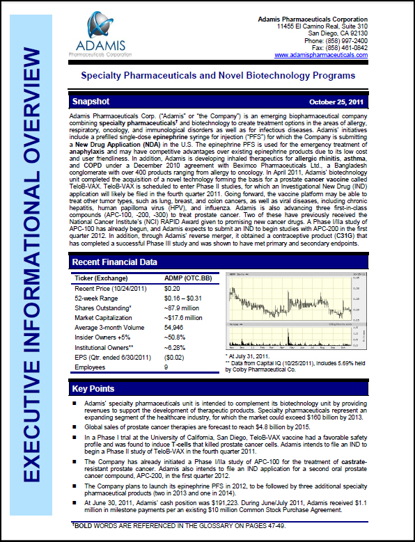 Adamis Pharmaceuticals Corp. EIO Cover