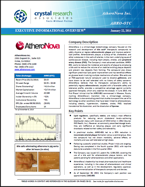 AtheroNova Updated Executive Informational Overview Cover