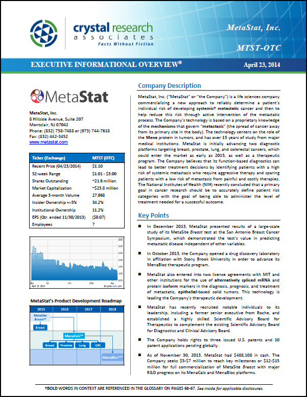 MetaStat Executive Informational Overview Cover