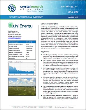 Juhl Energy JUHL Executive Informational Overview Cover