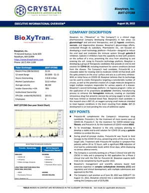 Bioxytran Executive Informational Overview